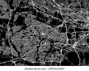 Mapa de la ciudad vectorial de Soweto en Sudáfrica con caminos blancos aislados en un fondo negro.