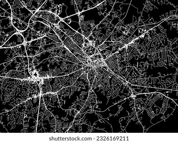 Vector city map of Spartanburg South Carolina in the United States of America with white roads isolated on a black background.