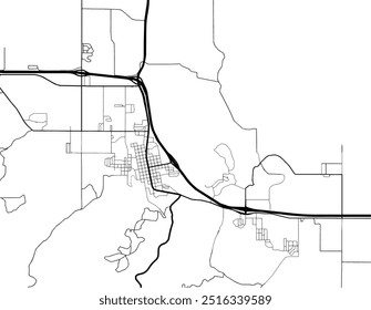 Vector city map of Spearfish South Dakota in the United States of America with black roads isolated on a white background.