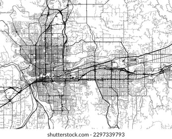 Vector city map of Spokane Metro Washington in the United States of America with black roads isolated on a white background.