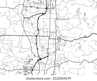 Vector city map of Springdale Arkansas in the United States of America with black roads isolated on a white background.