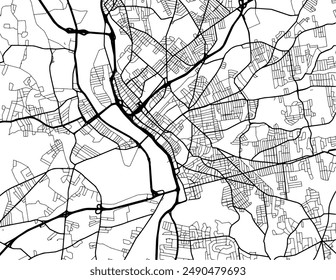 Vector city map of Springfield Massachusetts in the United States of America with black roads isolated on a white background.