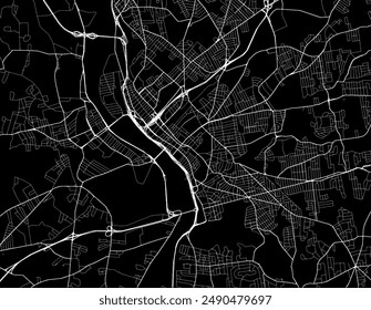 Vector city map of Springfield Massachusetts in the United States of America with white roads isolated on a black background.