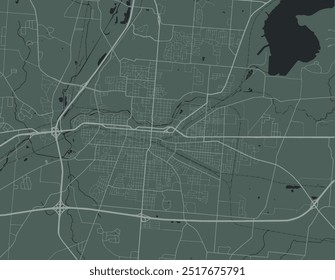 Vector city map of Springfield Ohia in the United States of America with white roads isolated on a green background