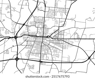 Vector city map of Springfield Ohia in the United States of America with black roads isolated on a white background.