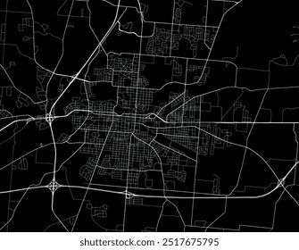 Vector city map of Springfield Ohia in the United States of America with white roads isolated on a black background.