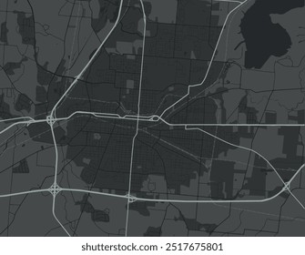 Vector city map of Springfield Ohia in the United States of America with white roads isolated on a grey background.