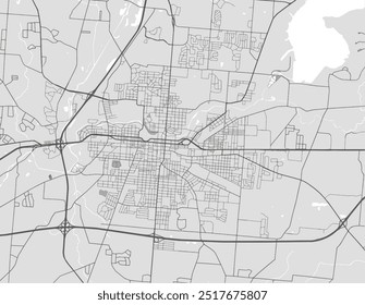 Vector city map of Springfield Ohia in the United States of America with black roads isolated on a grey background.