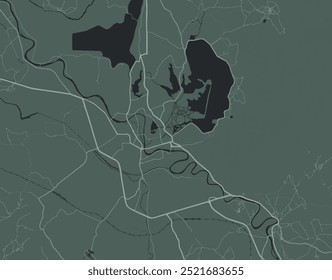 Mapa vetorial de Srinagar, na República da Índia, com estradas brancas isoladas sobre um fundo verde.