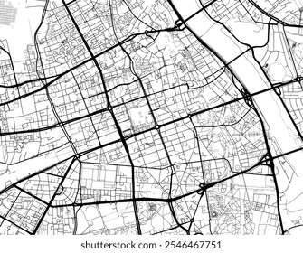 Mapa da cidade de Srodmiescie na Polônia com estradas pretas isoladas sobre um fundo branco.