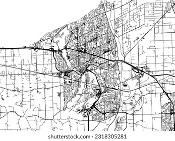 Vector city map of St. Catharines Ontario in Canada with black roads isolated on a white background.