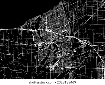 Stadtplan von St. Catharines Ontario in Kanada mit weißen Straßen einzeln auf schwarzem Hintergrund.