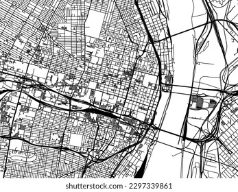 Stadtplan von St. Louis Center Missouri in den Vereinigten Staaten von Amerika mit schwarzen Straßen einzeln auf weißem Hintergrund.