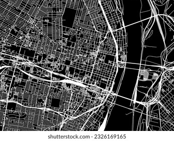 Stadtplan von St. Louis Center Missouri in den Vereinigten Staaten von Amerika mit weißen Straßen einzeln auf schwarzem Hintergrund.