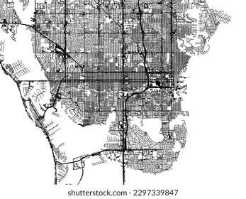 Vector city map of St. Petersburg Florida in the United States of America with black roads isolated on a white background.