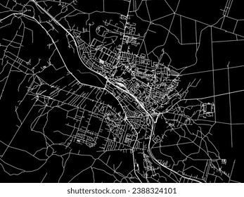 Mapa de la ciudad vectorial de Starachowice en Polonia con caminos blancos aislados en un fondo negro.