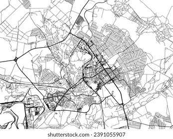Stadtplan von Staryy Oskol in der Russischen Föderation mit schwarzen Straßen einzeln auf weißem Hintergrund.