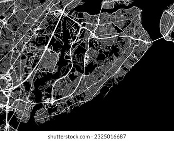 Vector city map of Staten Island New York in the United States of America with white roads isolated on a black background.