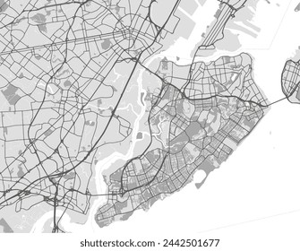 Vector city map of Staten Island New York in the United Stated of America with black roads isolated on a grey background.