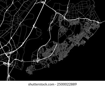 Vector city map of Staten Island New York in the United States of America with white roads isolated on a black background.