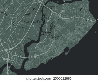 Vector city map of States Island New York in the United States of America with white roads isolated on a green background.