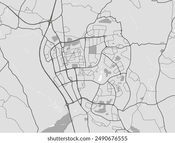 Vector city map of Stevenage in the United Kingdom with black roads isolated on a grey background.