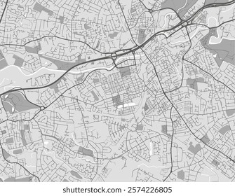 Vector city map of Stockport in the United Kingdom with black roads isolated on a grey background.