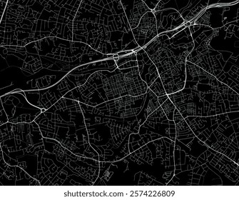 Vector city map of Stockport in the United Kingdom with white roads isolated on a black background.