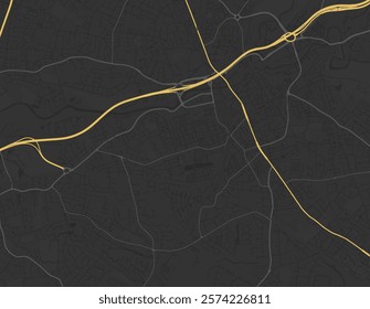 Vector city map of Stockport in the United Kingdom with yellow roads isolated on a brown background.