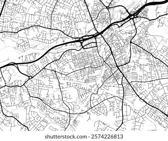 Vector city map of Stockport in the United Kingdom with black roads isolated on a white background.