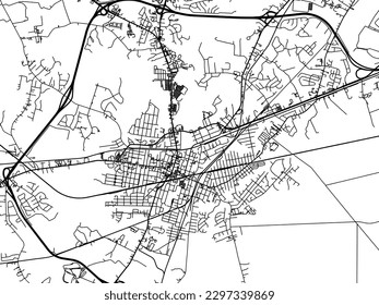 Vector city map of Suffolk Virginia in the United States of America with black roads isolated on a white background.