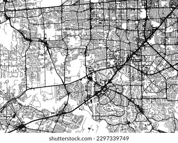Mapa de la ciudad vectorial de Sugar Land Texas en los Estados Unidos de América con carreteras negras aisladas en un fondo blanco.
