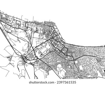 Vector city map of Sumqayit in Azerbaijan with black roads isolated on a white background.