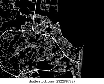 Vector city map of Sunshine Coast in Australia with white roads isolated on a black background.