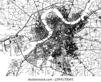 Vector city map of Surat in the Republic of India with black roads isolated on a white background.
