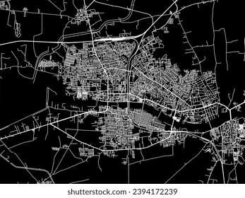 Mapa de la ciudad vector de Surendranagar en la República de India con carreteras blancas aisladas en un fondo negro.