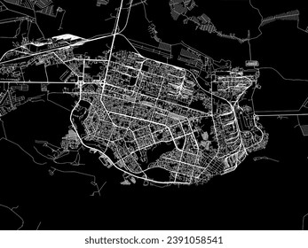 Vector city map of Surgut in the Russian Federation with white roads isolated on a black background.