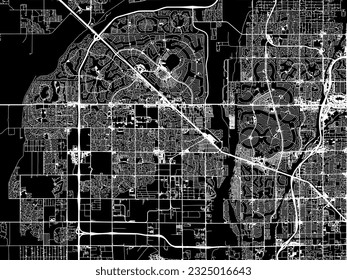 Mapa de la ciudad vectorial de Surprise Arizona en los Estados Unidos de América con carreteras blancas aisladas en un fondo negro.