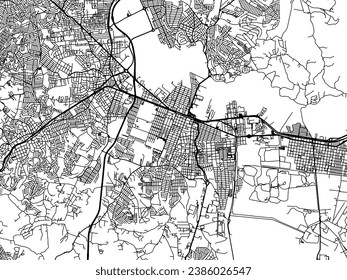 Stadtplan von Suzano in Brasilien mit schwarzen Straßen einzeln auf weißem Hintergrund.