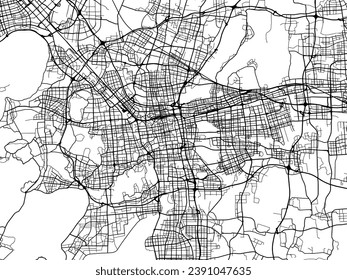 Vector city map of Suzhou in the People's Republic of China (PRC) with black roads isolated on a white background.