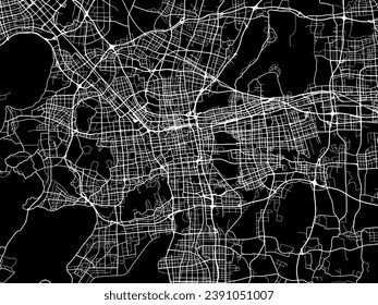 Vector city map of Suzhou in People's Republic of China (PRC) with white roads isolated on a black background.