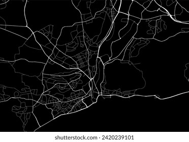 Vector city map of Swansea in the United Kingdom with white roads isolated on a black background.