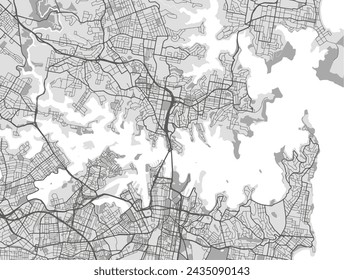 Vector city map of Sydney Harbour in Australia with black roads isolated on a grey background.