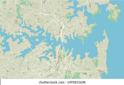 Vector city map of Sydney with well organized separated layers.