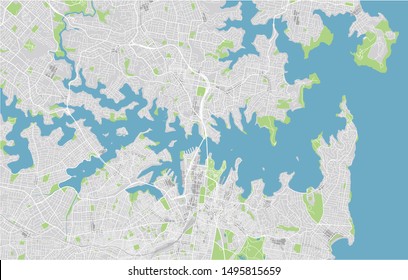 Vector city map of Sydney with well organized separated layers.