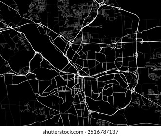 Mapa vetorial da cidade de Syracuse New York, nos Estados Unidos da América, com estradas brancas isoladas sobre um fundo preto.