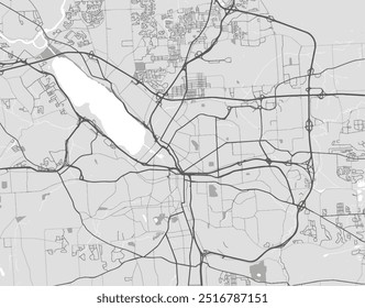 Mapa vetorial da cidade de Syracuse New York, nos Estados Unidos da América, com estradas pretas isoladas sobre um fundo cinza.