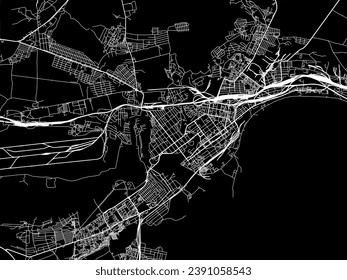 Vector city map of Syzran in the Russian Federation with white roads isolated on a black background.