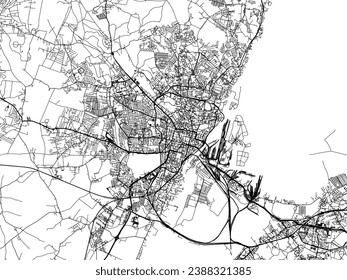 Vector city map of Szczecin in Poland with black roads isolated on a white background.