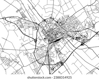 Vector city map of Szekesfehervar in Hungary with black roads isolated on a white background.